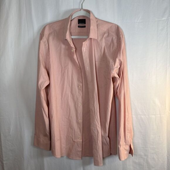 Men’s Greg Norman Orange Checked Performance Stretch Shirt Size XL Preowned